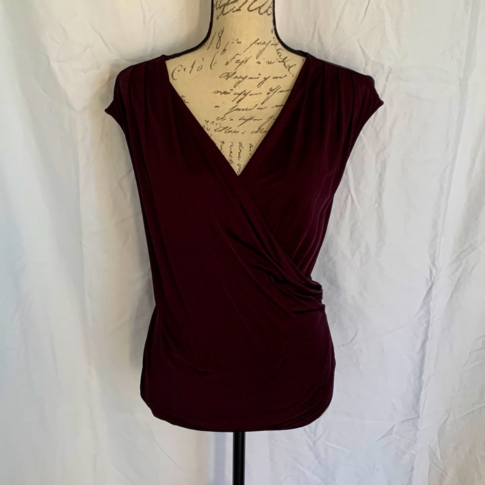 Ann Taylor eggplant faux wrap top, size medium